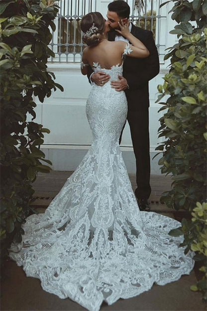 Mermaid Lace Wedding Dress | Sexy Court Train Sweetheart Bridal Gowns with Sleeve Decorations