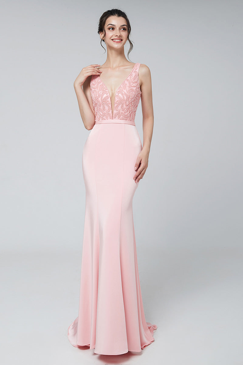 V-neck Mermaid Formal Long Evening Dress