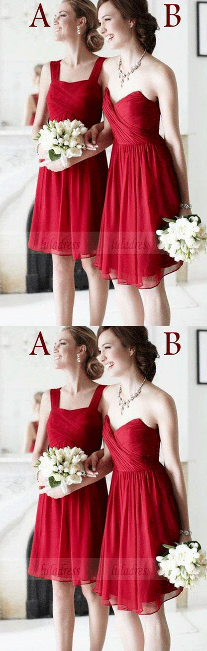 Customisable Red Chiffon Knee Length Mismatched Bridesmaid Dresses