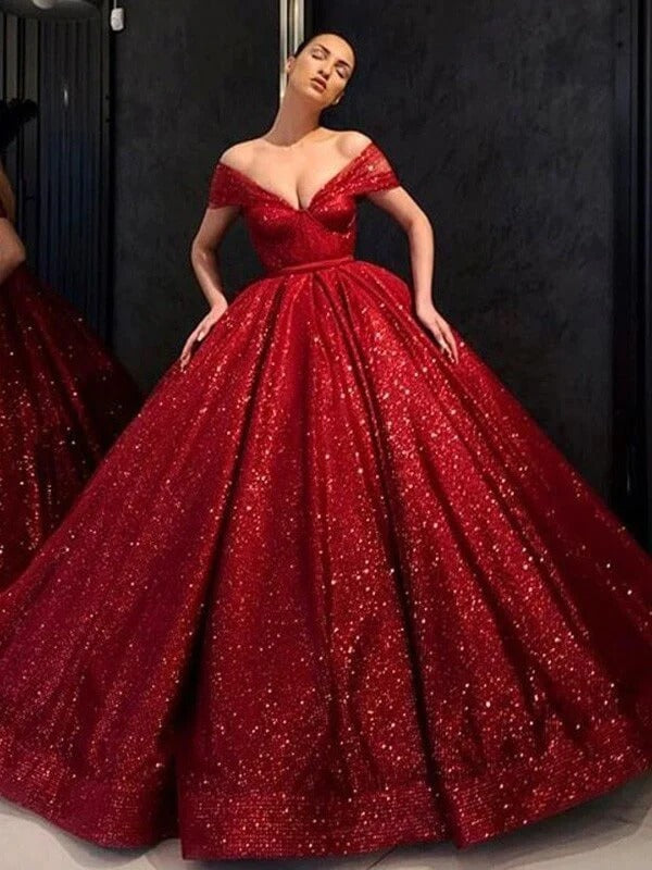 Floor-Length Ball Gown Off The Shoulder Plus Size Burgundy Quince Dresses