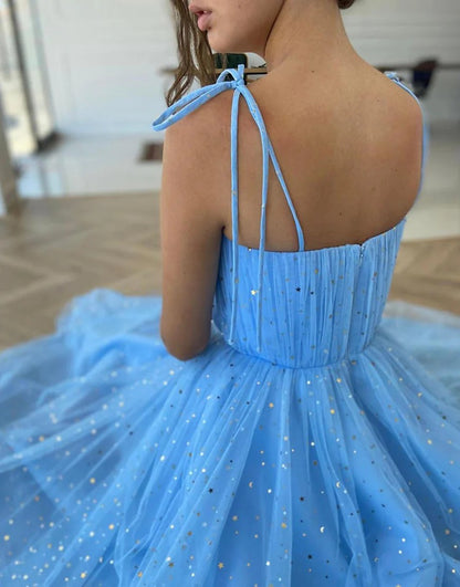 Tulle Blue Sweetheart Prom Dresses Homecoming Dresses with Stars,BD930622