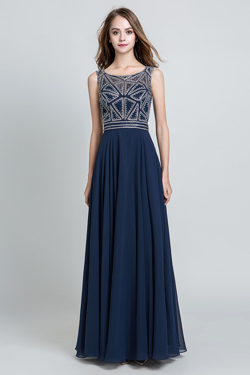 Chiffon Long Beaded Top Prom Dress