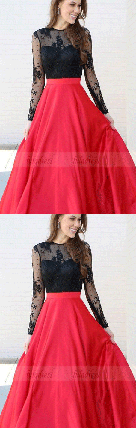 Long Sleeves Black and Red Long Prom Dress Party Dress,BD98225