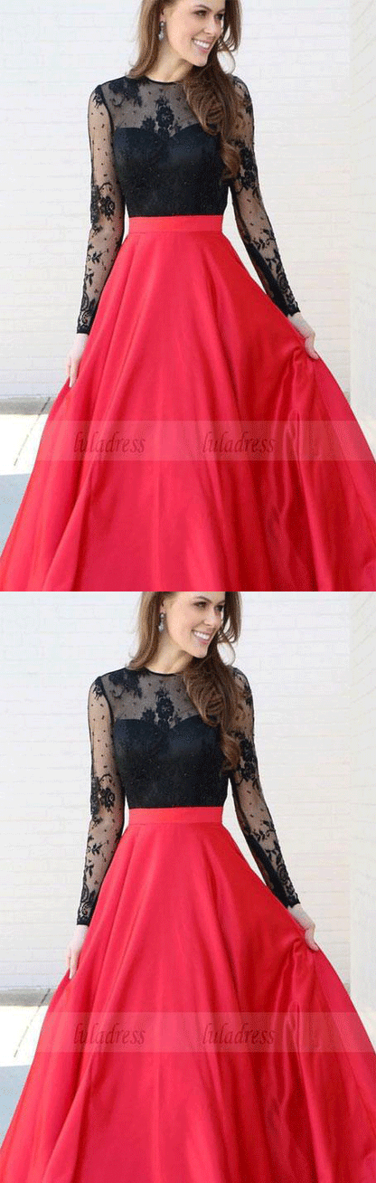 Long Sleeves Black and Red Long Prom Dress Party Dress,BD98225