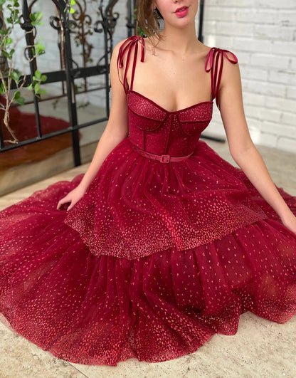 Tulle Dark Red Glitter Homecoming Dresses,Prom Dresses