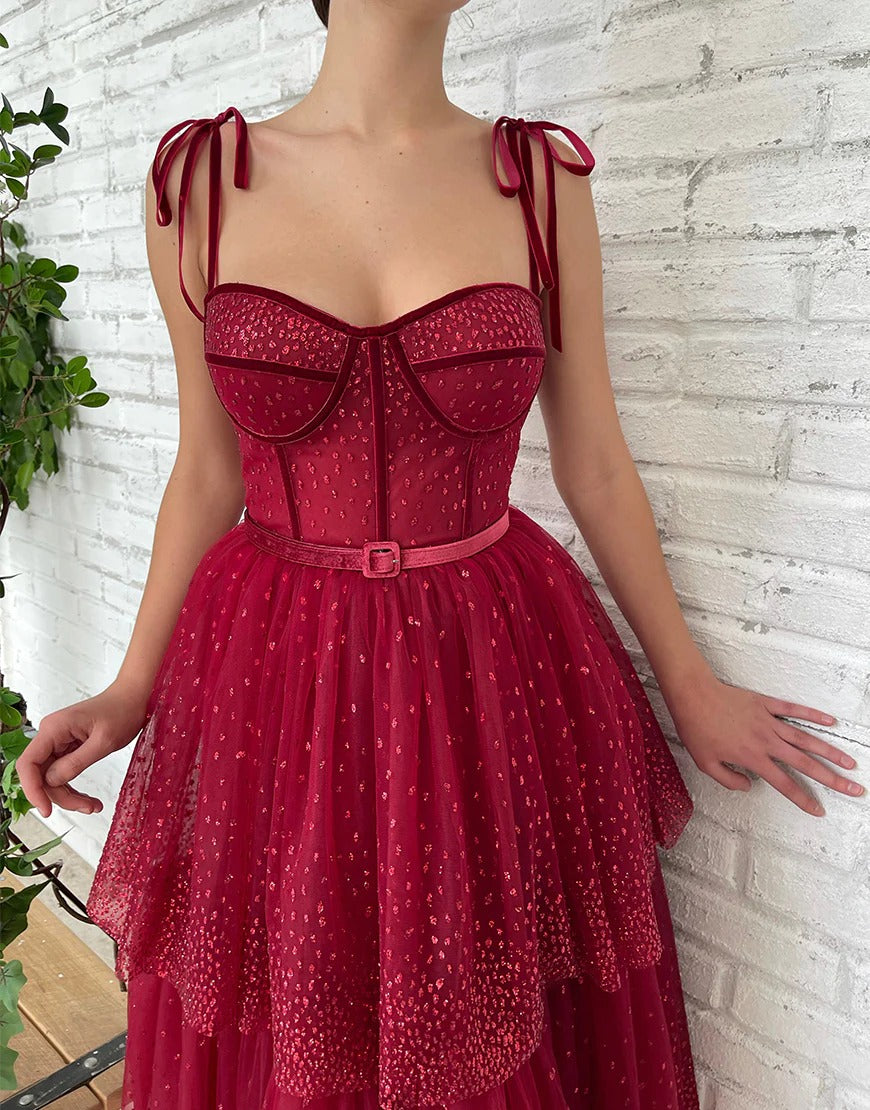 Tulle Dark Red Glitter Homecoming Dresses,Prom Dresses