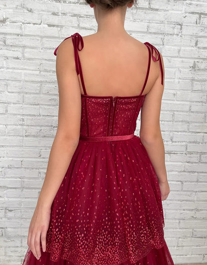 Tulle Dark Red Glitter Homecoming Dresses,Prom Dresses