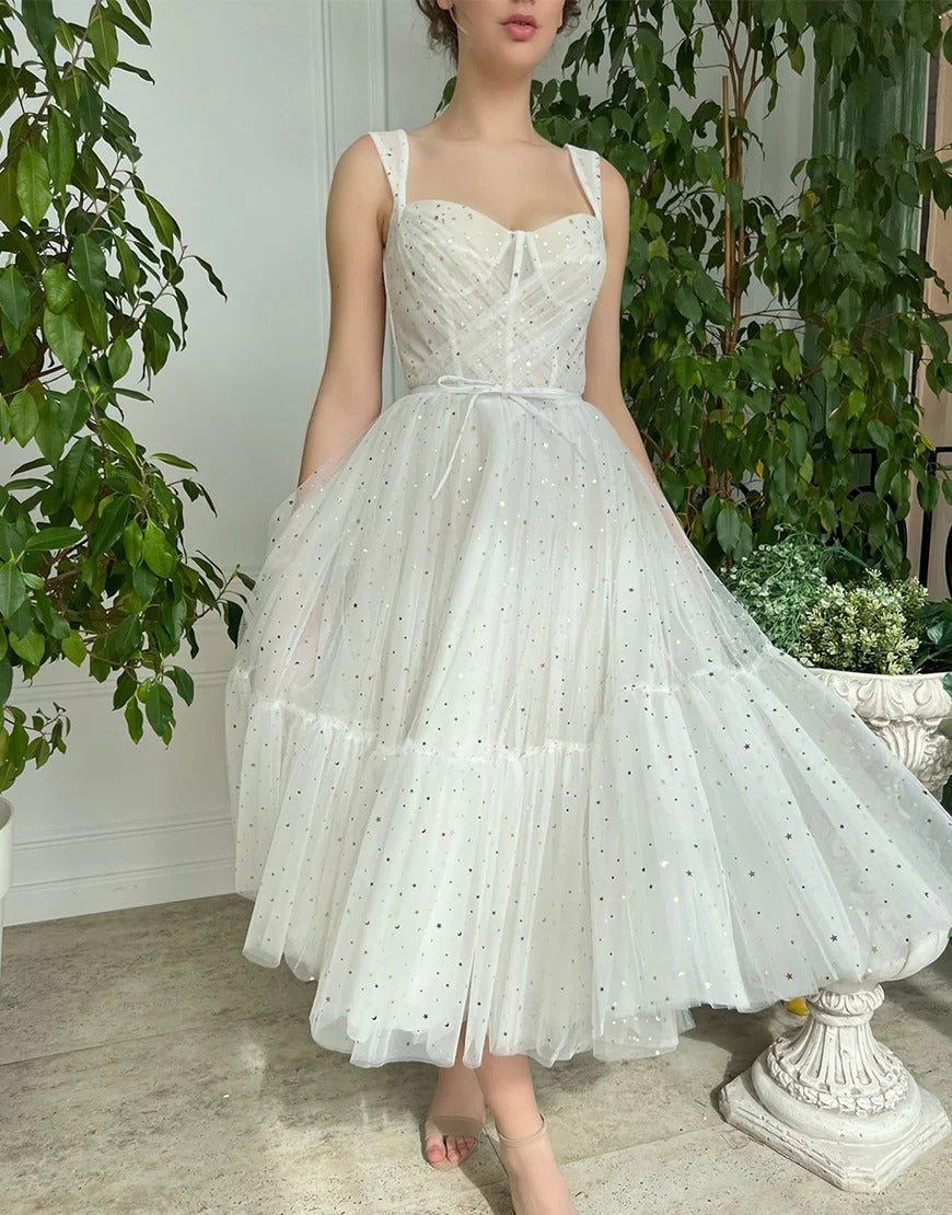 Straps Short Tulle Prom Dresses White Homecoming Dress