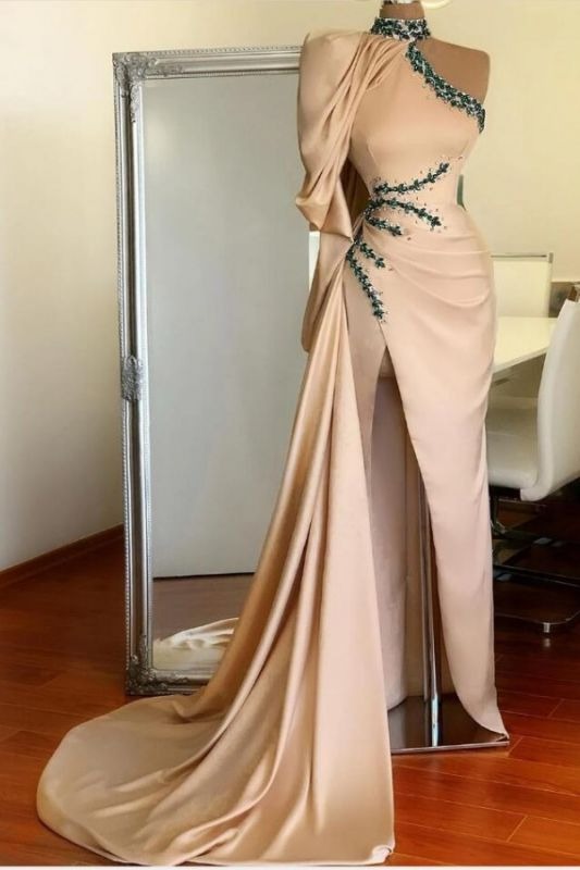 Asymmetrical High Neck Sexy Slit Prom Dresses On Sale