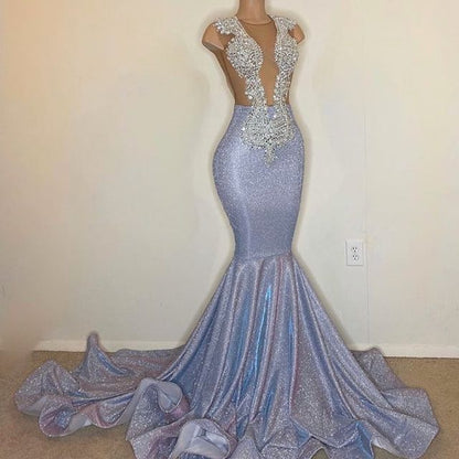 Lace Sexy Tulle Sleeveless Mermaid Prom Dress with Sequins On Sale