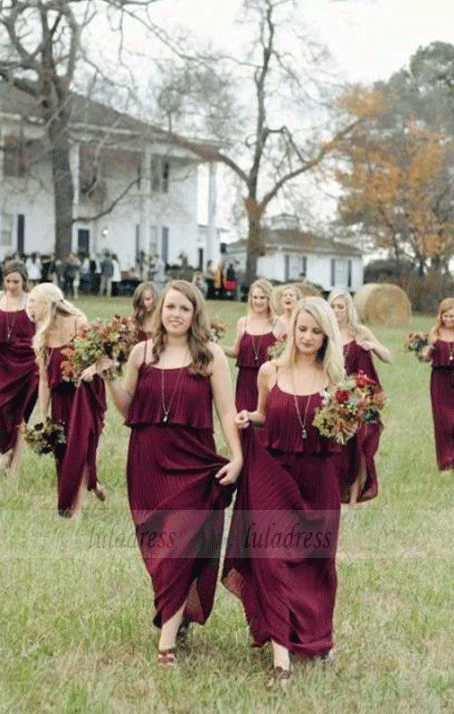 A Line Long Sleeveless Bateau Bridesmaid Dresses