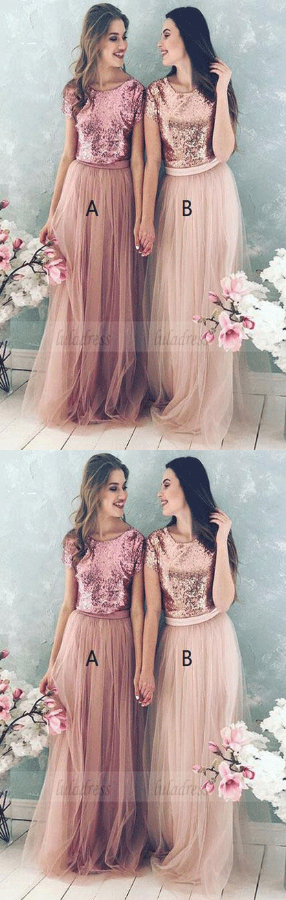 Sequined Tulle Bridesmaid Dress,Long Bridesmaid Dress