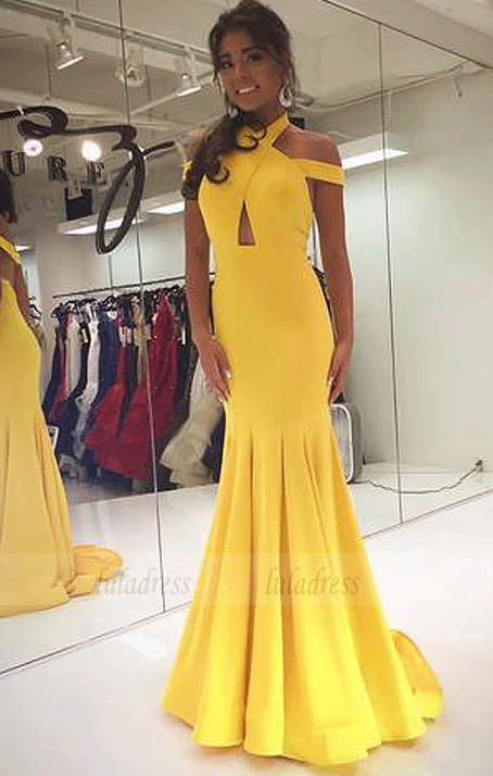 A-Line/Princess Sleeveless Halter Satin Ruffles Floor-Length Prom Dresses