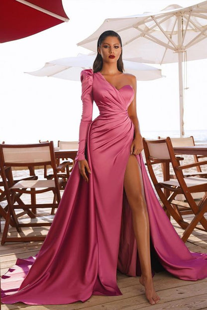 Gorgeous One Shoulder Long Sleeve Prom Dress