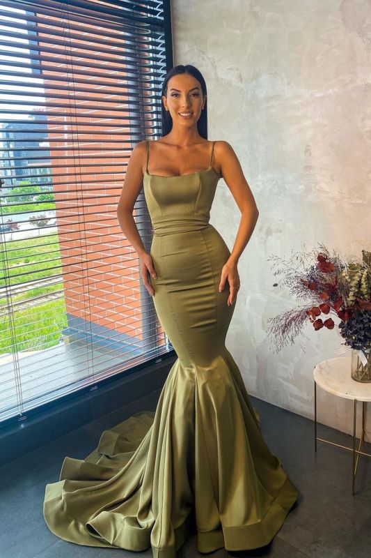 Gorgeous Spaghetti Straps Sage Green Mermaid Prom Dresses Long