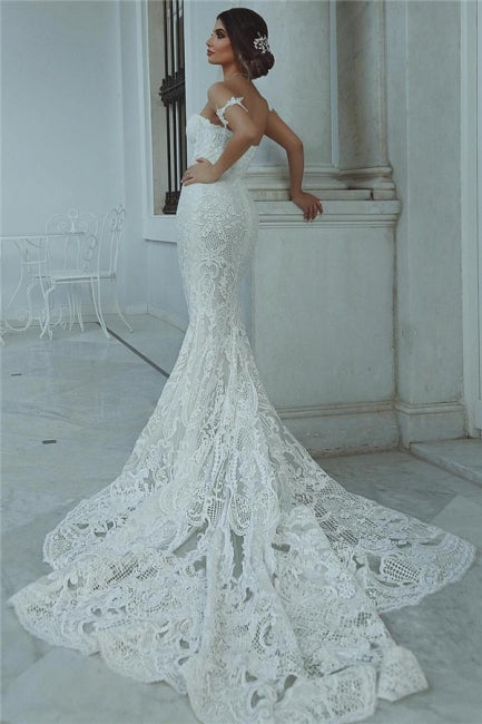 Mermaid Lace Wedding Dress | Sexy Court Train Sweetheart Bridal Gowns with Sleeve Decorations