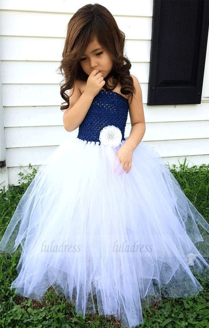 Floor-Length Flower Girl Dress Strapless with Flower,BW97187