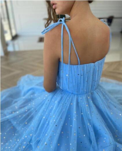 A Line Spaghetti Strap Sweetheart Tulle Prom Dresses,Evening Dresses