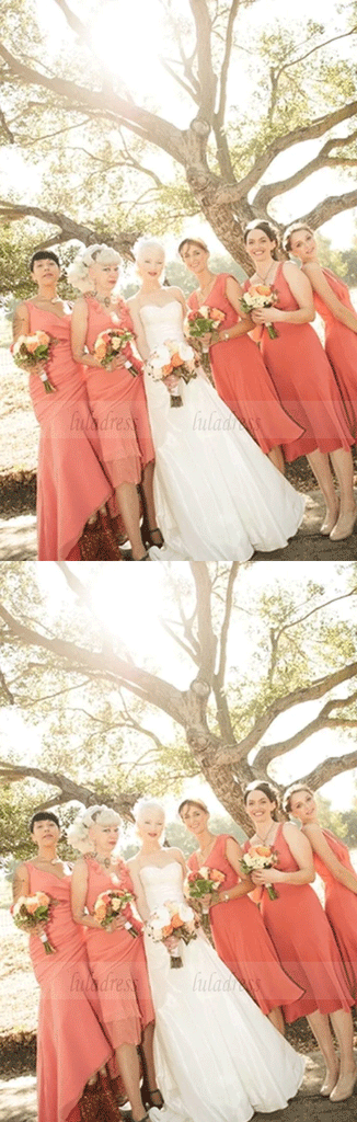 Short Coral Chiffon Bridesmaid Dresses