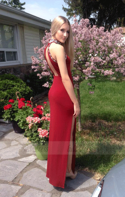 Halter Prom Dresses,Split-Left Formal Dresses