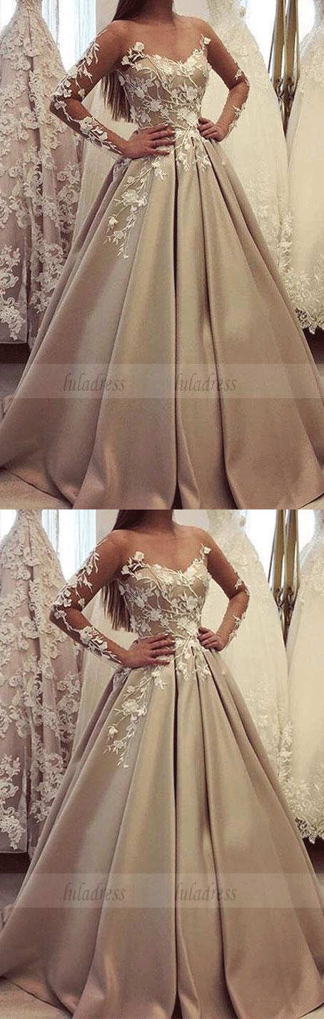 generous long sleeve ball gown, luxury lace wedding dress,BD98650