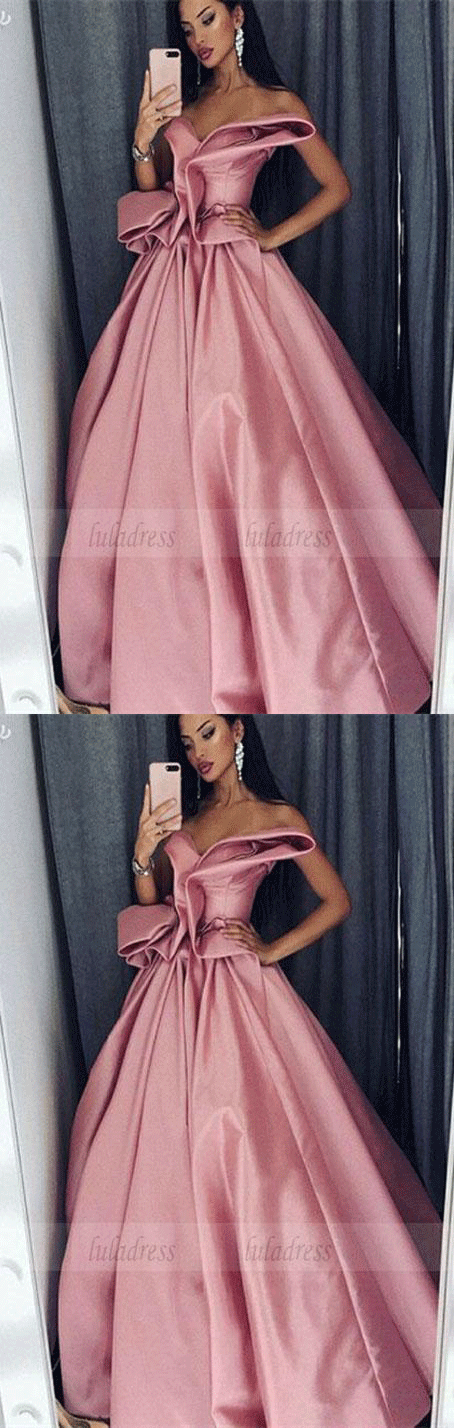 A-Line Sweetheart Floor-Length Pink Satin Prom Dress with Ruffles