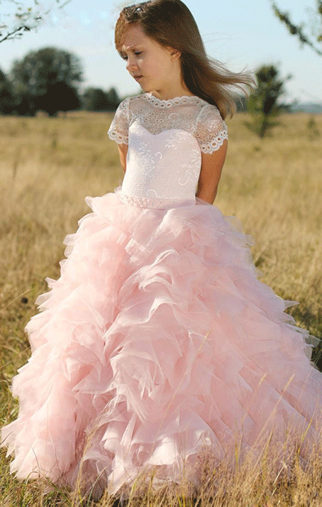 Pageant Little Girl Dresses, Lace Flower Girl Dress, Tiered Flower Girl Dress,BD98839