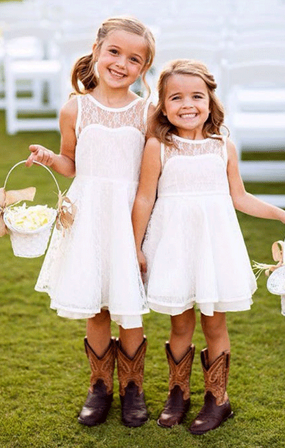 Round Neck V Back Short Lace Flower Girl Dress ,BD98856