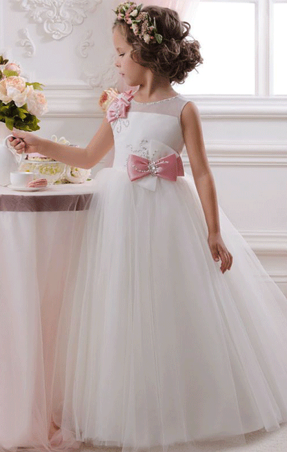 Flower Girl Dresses, Floor Length Girls First Communion Dresses, Girls Wedding Party Dresses