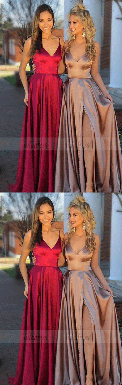 Sexy Prom Dresses with Deep V-Neckline Long Prom Gowns Split Side Floor Length New Prom Dress