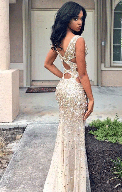 Beaded Prom Dress,Mermaid Prom Dress,Split Prom Dress