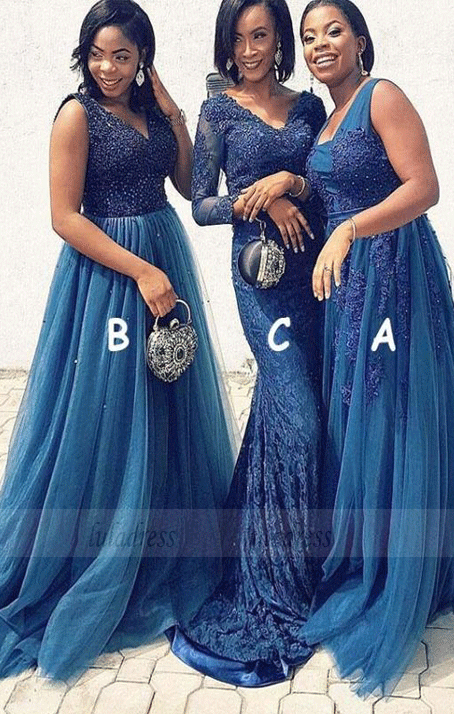 Mismatched Long Modest Bridesmaid Dresses with Appliques Beading