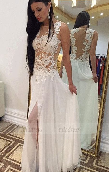 Applique Prom Dress,Long Prom Dress,Chiffon Prom Dress, Full Back Prom Dress