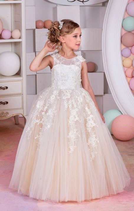 Lace Flower Girl Dresses for Weddings Tulle Ball Gowns Baby Girl Communion Dresses