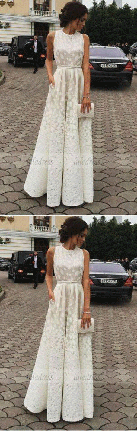 Charming Long Satin white Print Prom Dresses