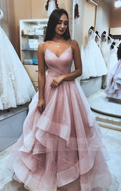 Princess Pink Tulle Long Prom Dress