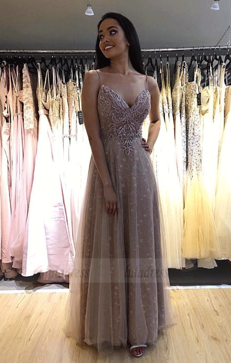 Spaghetti Straps Long Prom Dress with Sequins