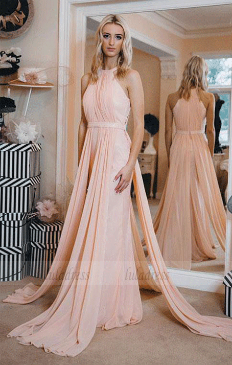 Simple Chiffon Pink Long Prom Dress,Pink Evening Dress