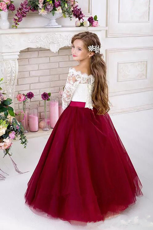 Half Sleeves Tulle Flower Girl Dresses Vintage Flower Girl Wedding Dresses Kids Pageant Dresses