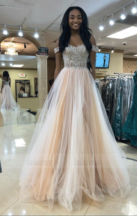 Off the Shoulder Tulle Prom Dress with Beading