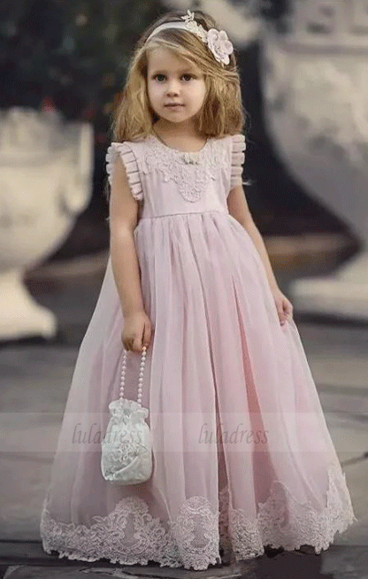 Flower Girl Dress, Pink Flower Girl Dresses, Lace Flower Girl Dress