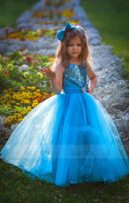 Blue Tulle Sequin Flower Girl Dress luladress