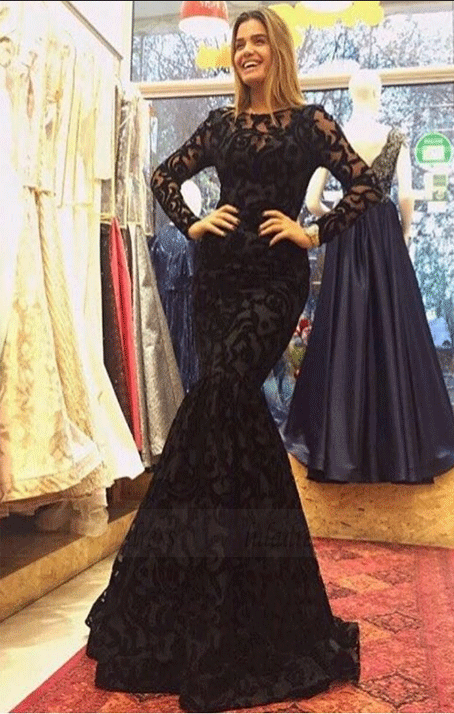 Black Long Sleeve Prom Dresses, Formal Evening Dresses