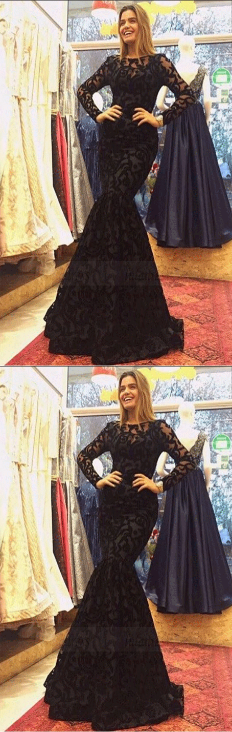 Black Long Sleeve Prom Dresses, Formal Evening Dresses