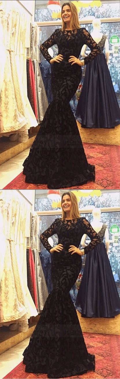 Black Long Sleeve Prom Dresses, Formal Evening Dresses