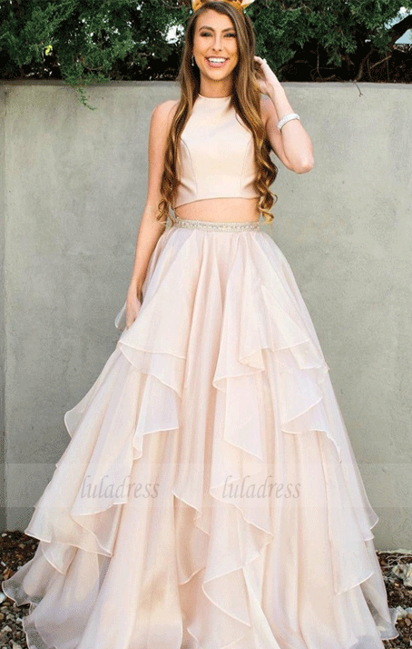 Two Piece Chiffon Prom Dress with Beading Ruffles