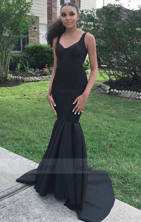 Black Long Prom Dress,Sexy Mermaid Backless Jersey Prom Dress