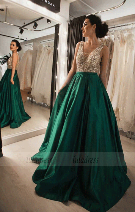 Sweetheart V Neck A-line Prom Dresses With Beading