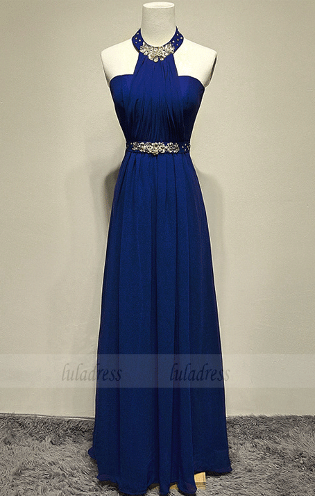 Beaded Halter Neckline Long Formal Dresses