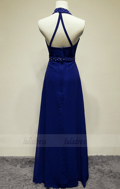 Beaded Halter Neckline Long Formal Dresses